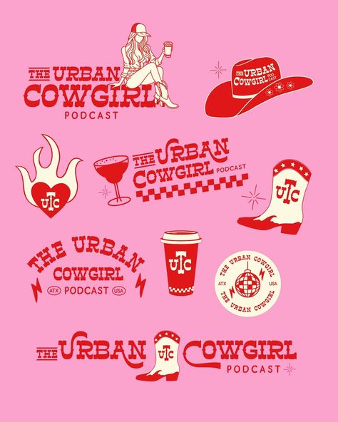 Free People Branding, Cowgirl Design, Trending Graphic Design, Cowgirl Logo Design, Illustration Branding, Western Branding, Branding Identity, Cute Branding, Flamingo Branding