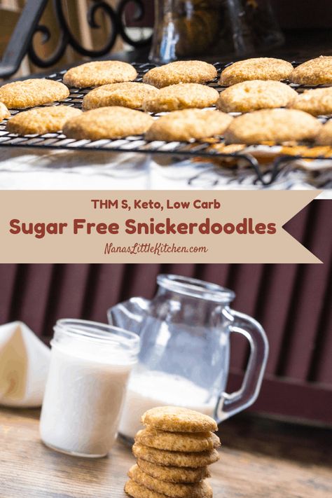 Sugar Free Snickerdoodles THM S Low Carb is a melt in your mouth sugarless cookie rolled in a cinnamon sweetener that tastes anything but low carb. Trim Healthy Mama, Keto via @nanaslilkitchen Sugar Free Snickerdoodles, Keto Snickerdoodles, Sugarless Cookies, Sugar Free Oatmeal Cookies, Sugar Free Oatmeal, Low Carb Christmas, Trim Healthy Momma, Keto Cookie Recipes, Snickerdoodle Cookies