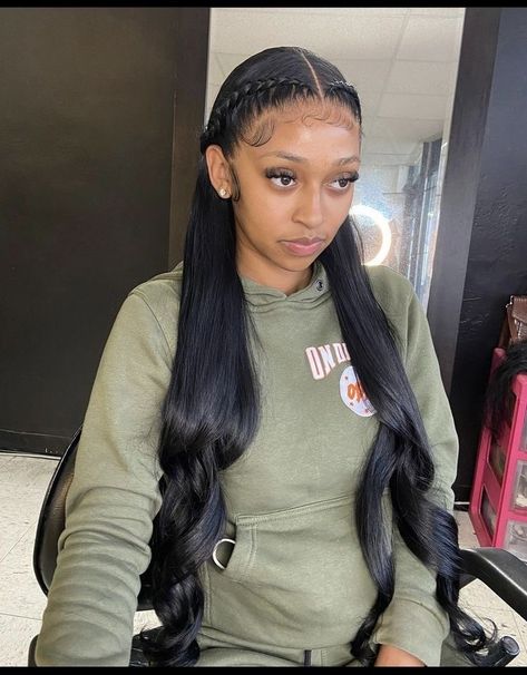 Follow for more - IG, TikTok, Pinterest: @kimanixdior | #bundles #middlepart #blackhair #kimanixdior Two Braided Hairstyles, Two Braids Hairstyles, Hair Sleek, Hair Frontal, Sleek Ponytail Hairstyles, Frontal Wig Hairstyles, Protective Hairstyles Braids, Frontal Hairstyles, Two Braids