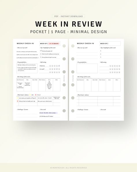 #Week_Reflection_Journal #Pocket_Planner_Inserts #Week_Goals #Filofax_Pocket Week Reflection Journal, Pocket Planner Inserts, Week Goals, Filofax Pocket, Gratitude Diary, Reflection Journal, Weekly Review, Journal Weekly, Simple Planner