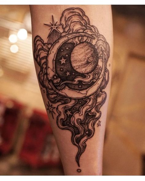 Planet Tattoos, Spiritual Tattoos, Makeup Eyes, Zurich Switzerland, Tattoo Life, Dream Tattoos, Moon And Stars, Sleeve Tattoo, Skin Art