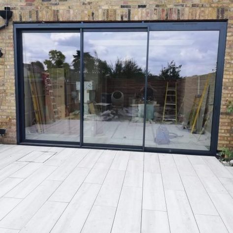 Black Sliding Doors Patio, Aluclad Windows, External Sliding Doors, Exterior Patio Doors, Folding Sliding Doors, Frameless Sliding Doors, Bi Fold Doors, Flat Roof Extension, Sliding Doors Exterior