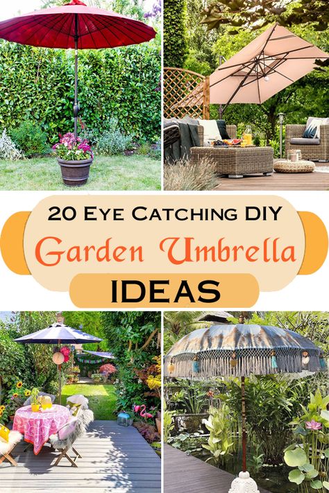 Garden Umbrella Ideas Shades, Umbrella Trellis Diy, Umbrella Shade Ideas, Outside Umbrella Ideas, Repurpose Patio Umbrella, Small Patio Umbrella Ideas, Garden Umbrella Ideas Patio, Decorating With Umbrellas, Outdoor Patio Umbrella Ideas