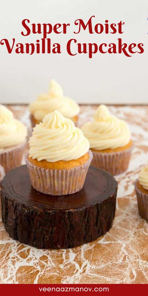 Light and moist vanilla cupcakes Moist Vanilla Cupcakes With Oil, Vanilla Cake Mix Cupcakes, Best Moist Vanilla Cupcakes, The Best Vanilla Cupcakes, Bakery Style Vanilla Cupcakes, Cupcakes With Cake Flour, Vanilla Cupcakes Moist, Homemade Cupcakes From Scratch, Cupcake Recipes Vanilla