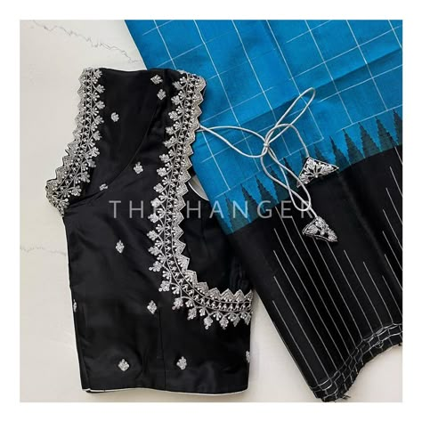 Latest Computer Work Blouse Designs 2023, Black Work Blouse Designs, Black Blouse Saree Combination, Black Blouse Work Designs, Black Maggam Work Blouse Designs, Silver Thread Work Blouse Designs, Blose Desines, Silver Maggam Work Blouse Designs, Silver Zari Work Blouse