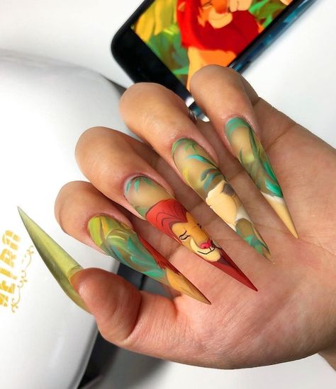 Valentines Day Nails Stiletto, Lion King Nails, King Nails, Disney Acrylic Nails, Valentines Day Nails, Nails Stiletto, Popular Nail Designs, Stiletto Nails Designs, Disney Nails