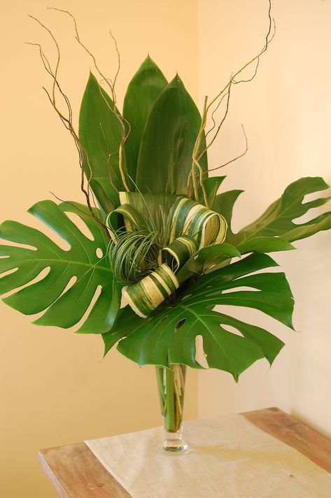 Palm Leaf Flower Arrangements, Foliage Only Arrangements, Tropical Floral Design, Tropical Flowers Arrangements, Monstera Arrangement, Greenery Floral Arrangements, Leaf Arrangements, Floral Designs Arrangements, Foliage Arrangements