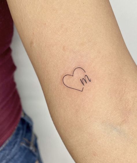 M And Heart Tattoo, Cute M Tattoos, Heart M Tattoo, A Initial Tattoo Heart, Mini M Tattoo, Heart And Initial Tattoo, Heart Tattoo Initials, C Heart Tattoo, Initial S Tattoo