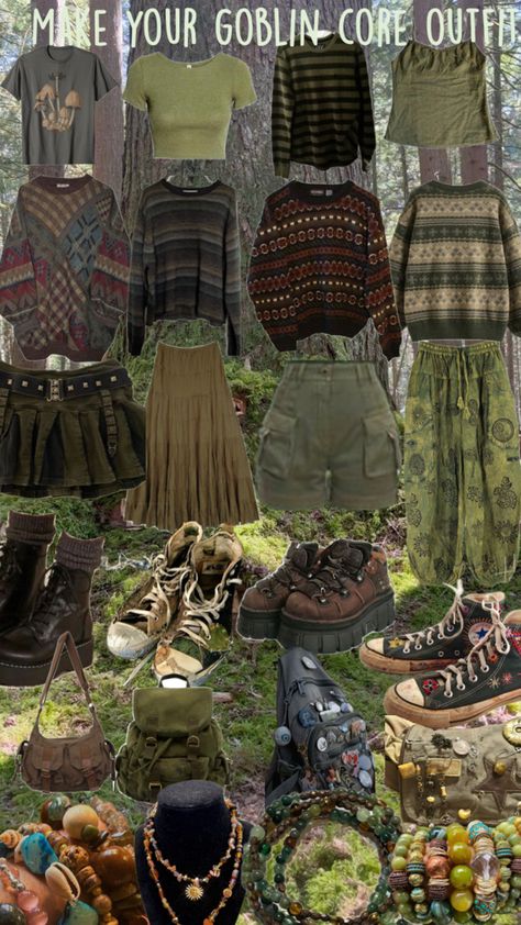 Vulture Culture Outfit, Earth Sign Outfits, Goblincore Fashion Feminine, Druid Aesthetic Clothing, Nature Outfit Ideas, Insect Outfit, Goblin Core Aesthetic Outfits, Goblin Core Fashion, Solar Punk Fashion