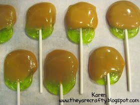 They Are Crafty: Caramel Apple Suckers Jolly Rancher Suckers, Home Made Caramel, Caramel Apple Lollipops, Caramel Apple Suckers, Make Your Own Caramel, Caramel Apples Homemade, Bake Sale Recipes, Jolly Rancher, Easy Baking Recipes Desserts