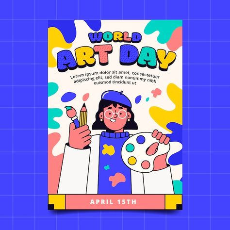 Flat world art day vertical poster templ... | Free Vector #Freepik #freevector #art-day #flat-poster #international-day #art-poster World Art Day Poster, Art Day Poster, Flat Design Poster, World Art Day, Flat World, Vertical Poster, Illustration Poster, Animated Icons, Flat Illustration