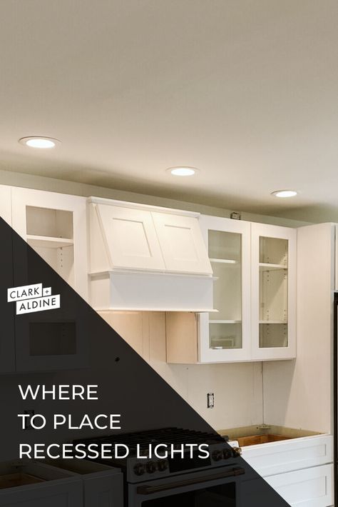 Recessed Lighting Open Floor Plan, Lights For Islands, Recessed Lighting Over Kitchen Island, Kitchen Pot Lights, Kitchen Can Lights Layout, Pot Lights In Kitchen, Small Kitchen Lighting Fixtures, Can Light Layout, Kitchen Recessed Lighting Layout