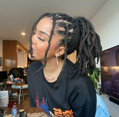 Dreads Ponytail Black Women, Short Loc Ponytail, Short Locs Ponytail Styles, Dreads In Ponytail, Short Locs Ponytail, Loc Braid Ponytail, Locs Hairstyles For Women Ponytail, Locs In A Ponytail, Long Locs Ponytail