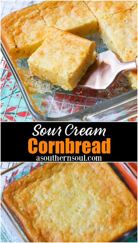 Sweet cornbread with creamed corn and sour cream is so easy to make!  This moist cornbread starts out with a boxed mix then taken to a whole new level with just a few simple ingredients. It’s perfect served alongside soups, chilis, and stews or any dish you’re serving this fall. #cornbread #sourcreamcornbread #easyrecipe Quick Cornbread Recipe, Quick Cornbread, Cream Cornbread, Sour Cream Cornbread, Creamed Corn Cornbread, Best Cornbread Recipe, Cracked Out, Moist Cornbread, Savory Breads