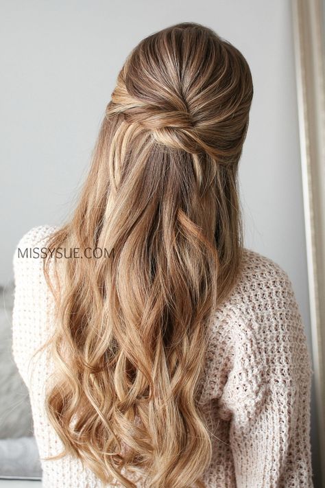 Medium Long Formal Hairstyles, Easy Formal Down Hairstyles, Twisted Bridesmaid Hair, Semi Formal Long Hairstyles, Half Up Half Down Hair Twist, Medium Length Semi Formal Hairstyles, Professional Hair Styles For Long Hair, Long Hair Wavy Hairstyles, Professional Hairstyles For Work Long