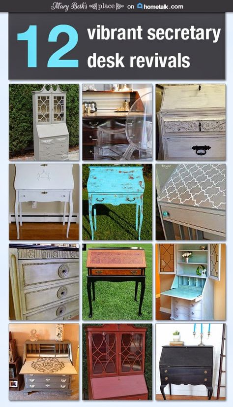 Mary Beth's Place: Paris Chic Secretary Secretary Makeover, Painted Desks, Funky Farmhouse, Painted Secretary Desks, Secretary Desk Makeover, Painted Secretary, Vintage Secretary Desk, Desk Redo, Garden Diy Ideas