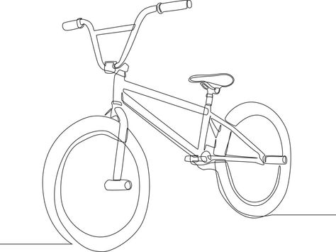 Simple continuous line drawing BMX bike in white background. Vector illustration. Bmx Bike Drawing, Dirtbike Drawing Simple, Bike Drawing Simple, Bmx Drawing, Bmx Tattoo, Bmx Bandits, Bicycle Drawing, Yellow Bike, Gt Bmx