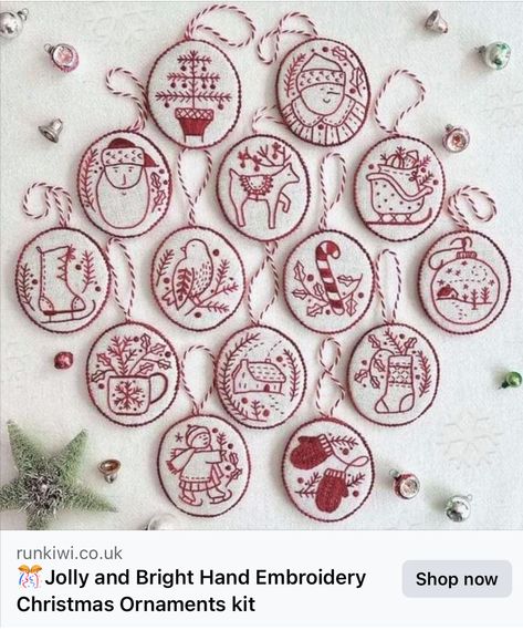 Hand Embroidery Christmas, Embroidery Christmas Ornaments, Embroidered Christmas Ornaments, Tree House Decor, Embroidery Christmas, Kraf Diy, Needlework Embroidery, Christmas Ornaments Gifts, Ornament Kit