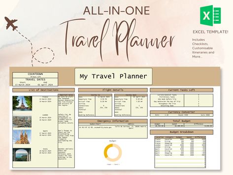 Ultimate All In One Travel Planner Digital Travel Planner for EXCEL Travel Itinerary Digital Holiday Planner Holiday Travel Organizer Budget Trip Organization, Travel Itinerary Planner, Travel Planner Template, Free Planner Templates, Wedding Planner Binder, Itinerary Planner, Daily Weekly Planner, Budget Friendly Travel, Wedding Planner Printables