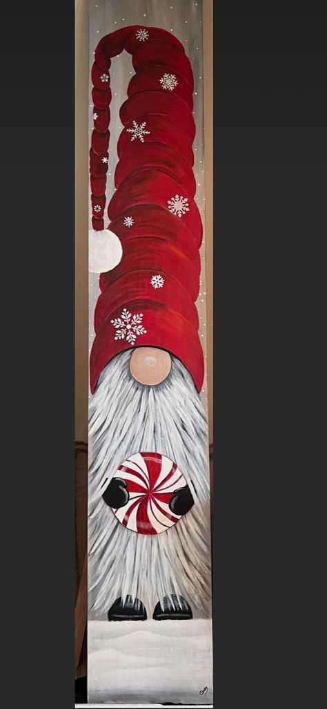 Board Painting Ideas Christmas, Christmas Gnome Porch Leaner, Pallet Gnomes, Wooden Gnomes Ideas, Easy Christmas Gnome Painting, Christmas Gnomes Painting, Gnomes Painting, Painting Santa Claus, Christmas Gnomes Diy