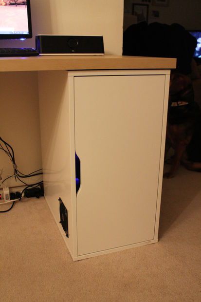 Picture of Computer Tower Storage, Computer Tower Storage Ideas, Computer Cupboard, Ikea Gaming Desk, Ikea Computer Desk, Pc Cabinet, Pc Tower, Dj Room, Ikea Alex