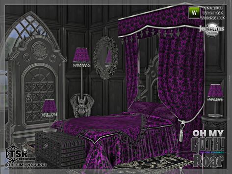 Purple Gothic Bedroom, Bedroom The Sims 4, Sims 4 Cc Goth, Royal Bedroom, Goth Bedroom, Purple Gothic, Gothic Bedroom, Sims 4 Bedroom, Gothic Furniture