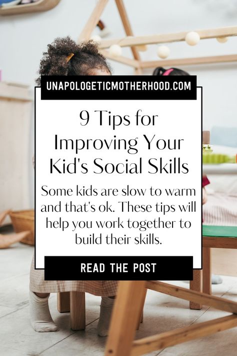 In this post, you are going to learn 9 ways your can work with your child to improve their social skills. Learn how to work with shy or slow to warm kids so they feel more prepared in social settings and don't get left behind. Head to the blog to learn more. | social skills | socialization skills | kid | preschooler | toddler | elementary school kid | parenting tips | Toddler Social Skills, Shy Kids, Social Skills For Kids, Social Skills Activities, Homeschool Kids, Kids Talking, Child Psychology, Parenting Toddlers, Socially Awkward