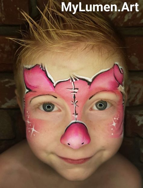 Piglet Face Paint, Pig Face Paint Easy, Pig Makeup Halloween, Farm Animal Face Paint, Piglet Makeup, Pig Face Paint, Pig Makeup, Piglet Face, Animal Face Paintings