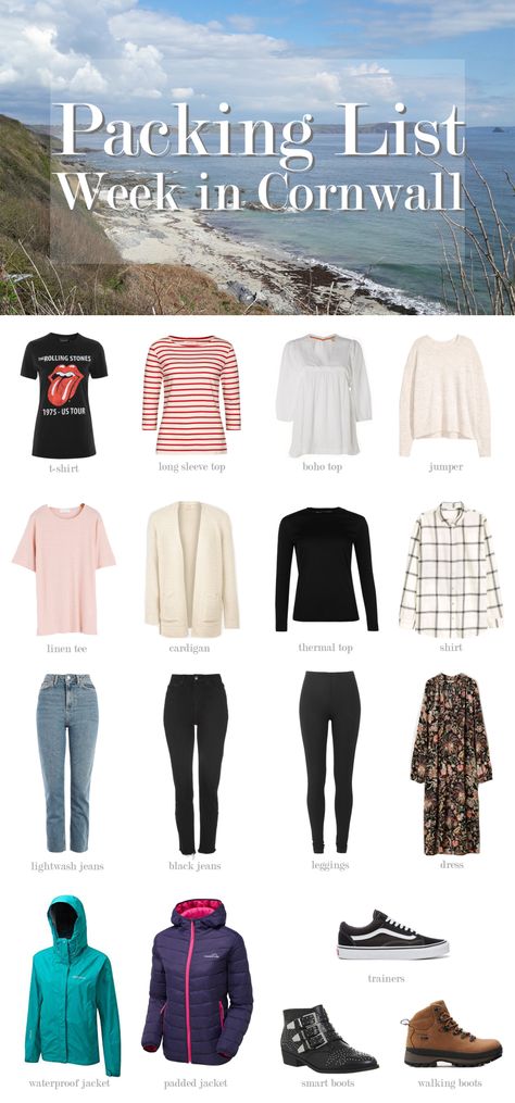 Packing Series | A Week in Cornwall | the casual stylist What To Pack For A Week In Cornwall, Cornwall Holiday Outfits, Uk Holiday Outfits, Cornwall Outfit Ideas, Cornwall Outfits, Wardrobes Uk, Cornwall Holiday, Wardrobe Checklist, Holiday Capsule Wardrobe