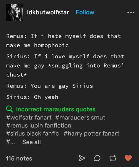 Marauders Era Headcannons Funny, Gen Z Harry Potter Book, Marauders Wolfstar Headcannons, Atyd Headcanons, Headcanons Marauders, Gen Z Harry Potter, Harry Potter Marauders Headcanon, Wolfstar Tumblr Posts, Funny Marauders Headcanons