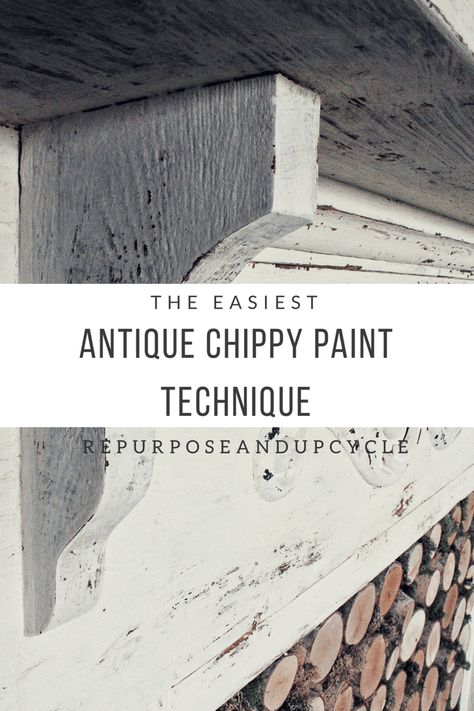 The Easiest Antique Chippy Paint Technique title #DIYchippypaint, #antiquingpaint, #howtomakepaintchippy Chippy Paint Technique, Upcycle Home, Antique Fireplace Mantels, Summer Mantel, Diy Techniques And Supplies, Diy Techniques, Antique Fireplace, Chippy Paint, Diy Projects On A Budget