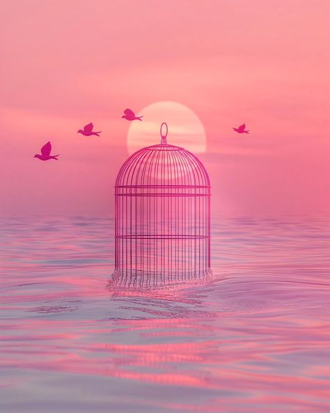 Dreamy vibes 🐦 Is the cage ever truly empty, or do we carry a piece of it with us wherever we fly? 🤔 . . #freedom #dreamy #pink #art #aiart #sea #birds #midjourney Pink Birds, Product Inspiration, Pink Sea, The Cage, Pink Bird, Sea Birds, Pink Art, Birds Flying, Another World