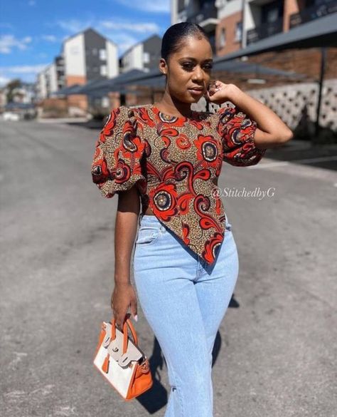 Chitenge Shirts For Ladies, African Wear Tops For Ladies, Simple Ankara Tops For Ladies, Kitenge Tops For Ladies, Chitenge Tops For Ladies, Ankara Wrap Top Styles, Kitenge Tops Designs, Simple Ankara Tops With Jeans, Simple Ankara Top Styles