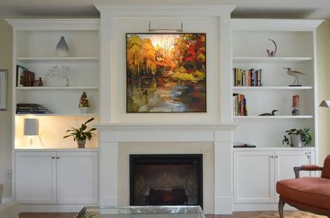 What makes a great custom wall unit? - Stylish Fireplaces Lake House Modern, Wall Shelves Ideas, Fireplace Cabinets, Wall Units With Fireplace, Fireplace Cabinet, Custom Wall Unit, Turkey Home, Built In Around Fireplace, Wall Entertainment Center