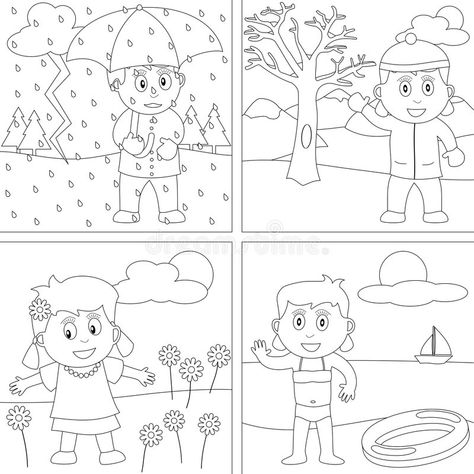 Coloring Book for Kids [28]. Four seasons girls in autumn, winter, spring and su , #spon, #seasons, #girls, #autumn, #Coloring, #Book #ad Colouring Worksheet, Seasons Preschool, Drawing Summer, Seasons Worksheets, Preschool Weather, Spring Drawing, Coloring Pages Winter, Seasons Activities, Preschool Coloring Pages