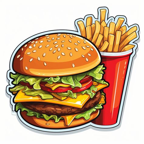 Discover that kyute sticker of an Hamburger and fries 🍟🍔 #cute #kyute #kyutestore #fries #hamburger #stickers #art #kawaii #illustration Burger And Fries Illustration, Burger Art Illustration, Burger Printable, Fries Sticker, Burger Sticker, Burger Art, Sticker Food, Hamburger And Fries, Gourmet Burger