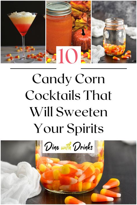 Collage of 4 candy corn cocktails. Candy Corn Cocktail Recipe, Candy Corn Cocktail, Corn Cocktail, Fun Halloween Drinks, Simple Syrup Cocktails, Get Ready For Halloween, Halloween Cocktail, Cocktail Syrups, Candy Drinks