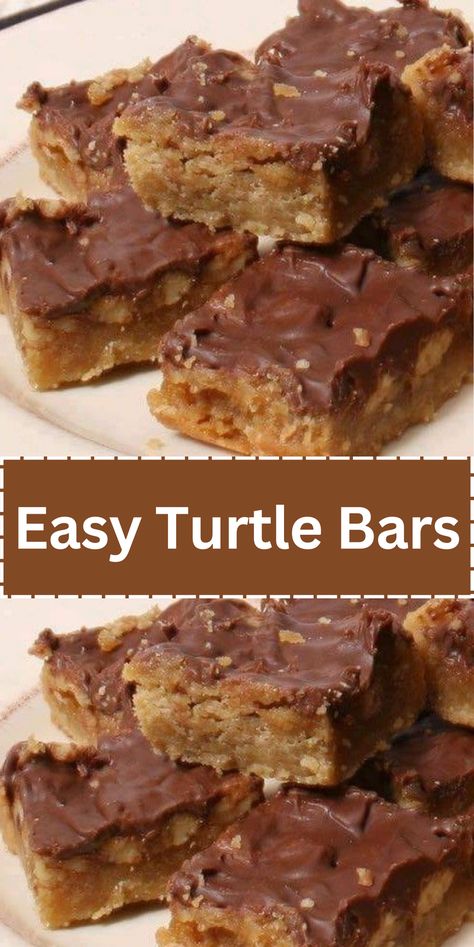 Easy Turtle Bars Turtle Bars Recipe, Easy Homemade Candy, Turtle Bars, Easy Bar Recipes, Smores Dessert, Desserts Keto, Make Life Better, Homemade Candy, Brownie Desserts