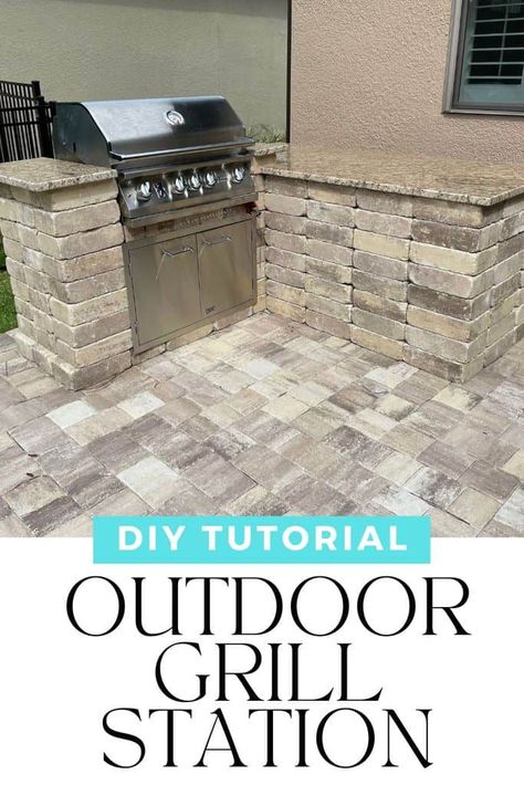 DIY Outdoor Grill Station: Perfect Addition To Any Outdoor Space Diy Outdoor Grill Station, Grill Backyard, Backyard Kitchen Ideas, Diy Grill Station, Outdoor Grill Island, Concrete Outdoor Kitchen, Kitchen Bars, Oasis Backyard, Patio Decorations