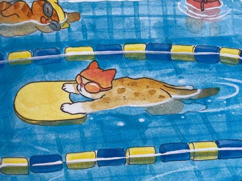 Cat Swimming, Cartoon Swimming, Cute Pics, Cute Little Drawings, Funky Art, Cute Illustration, Pretty Art, Cat Art, Art Wallpaper