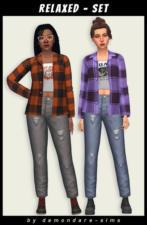 Boey's CC finds! on Tumblr Sims 4 Plaid Cc, Sims 4 Flannel Cc, Sims 4 Cc Flannel, Sims 4 Flannel, Sugar Dress, Caterpillar Boots, Sims 4 Teen, Save File, Red Flannel