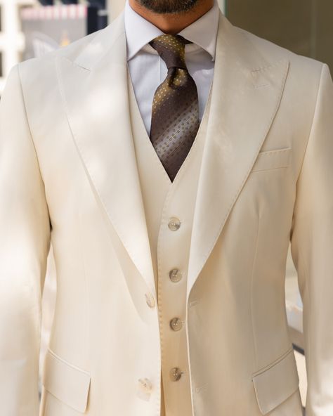 Belmont Street ✨ This men’s cream three-piece suit exudes timeless sophistication with its enhanced lapels and medium wool blend fabric. The suit’s tailored fit ensures a sharp silhouette, perfect for both formal affairs and stylish events. Crafted from a medium-weight wool blend, it strikes a balance between comfort and elegance, suitable for year-round wear in particular spring and summer. The enhanced lapels add a distinctive touch, elevating its expensive style. The ensemble includes a ... Expensive Style, Three Piece Suit, Three Piece, This Man, Medium Weight, Wool Blend, Wool, Cream, Fabric