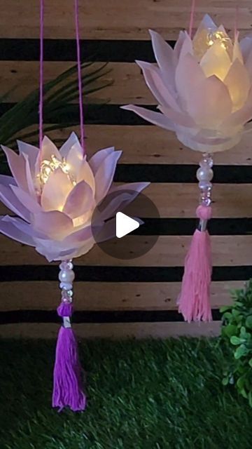 Diy Lotus Lamp, Diy Lamp For Diwali, Diwali Lamps Handmade, Hanging Lamp Ideas, Lotus Wall Hanging, Wall Hanging Lamp, Diwali Lamps, Lotus Lamp, Trending Crafts