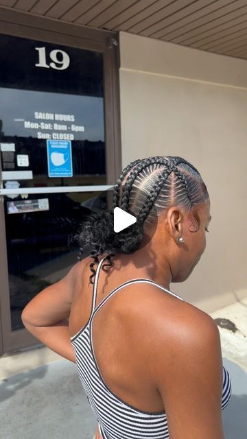 PrettyArrogantStyles💕 on Instagram: "This style is becoming my favorite quick style😍

Style: 4 criss cross stitched braids W/ curly buns

Wanting to become a neat braider? Come take a class with me. I also offer beginner classes as well and online braiding courses for the ones who are not from Polk county Florida🫶🏽

Braider- @braidsbyderrica
  @braidsbyderrica
  @braidsbyderrica 

•If viewing. follow @braidsbyderrica on instagram

#braids#at|hairstylist #houstonlemonadebraids #houstonbraidspecialist #knotlessbraids #braids #stitchbraids #lemonadebraids #jumbomnotless #atlantahairstylist #atlanta #at|stylist #hair#braidstyles #viral #atlhairstylist #braids #naturalhair #explorepage #explore #knotlessbraids #futurecosmetologist #loctician #tribalbraids #hearttribals #stitchbraids #knotle Cross Cross Stitch Braids, 4 Stick Braids, Cross Stitch Braids, 4 Criss Cross Stitch Braids In A Bun, Braids For Black Women Straight Back, Crisscross Stitch Braids, 4 Cross Stitch Braids, 4 Straight Back Braids, Four Braids Hairstyles Black