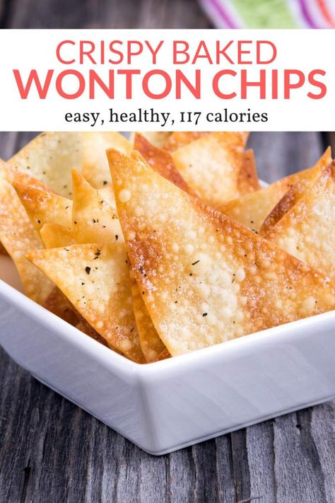 Wonton Wrapper Recipes Appetizers, Baked Wontons, Wonton Wrapper Recipes, Wonton Chips, Crispy Wonton, Won Ton, Fried Wontons, Slender Kitchen, Wonton Recipes