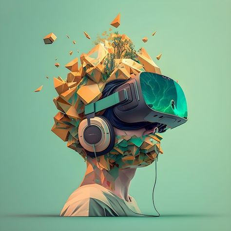 Life in metaverse virtual reality addict... | Premium Photo #Freepik #photo #metaverse #vr #ar #vr-glasses Ar Vr Illustration, Vr Art Virtual Reality, Virtual Reality Aesthetic, Virtual Reality Poster, Smash Doodle, Artificial Intelegent Art, Virtual Reality Illustration, Metaverse Illustration, Ar Poster