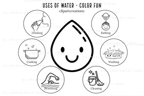 Uses of Water Coloring Clipart Use Of Water Worksheet, Water Uses Worksheet, Sources Of Water For Kids Worksheet, Uses Of Water Worksheet For Kindergarten, Uses Of Water Chart For Kids, Uses Of Water Worksheet For Kids, Save Water Activities For Kids, World Water Day Activities, Water Day Drawing