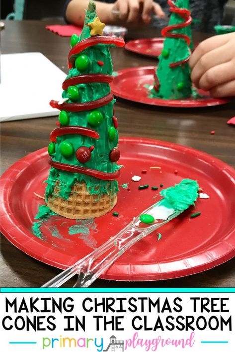 We love making Christmas tree cones in the classroom! I prefer them over gingerbread houses since there’s less prep work involved. for your shopping convenience, there are amazon affiliate links provided in this blog post. Supplies needed for a class of 30 3 Pillsbury Funfetti Happy Birthday! Vibrant Green Vanilla Frosting – I find them in the […] Christmas Tree Cones, Primary Playground, Making Christmas Tree, Xmas Activities, Christmas Party Ideas For Teens, Christmas Party Crafts, Christmas Party Activities, School Christmas Party, Fun Christmas Activities