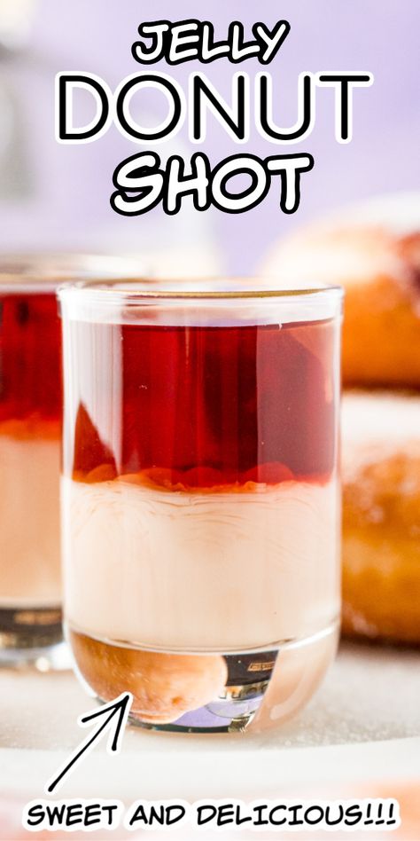 Jelly Donut Shots are a sweet and fun 2-ingredient cocktail made with Chambord and RumChata that’s perfect for brunch and other occasions! Party Shots Alcohol Easy, Shots With Chambord, Sweet Shots Alcohol, Breakfast Shots Alcohol With Bacon, Good Shots To Order, Camping Shots Alcohol, Specialty Shots Recipe, Brunch Shots Alcohol, Dessert Shots Alcoholic