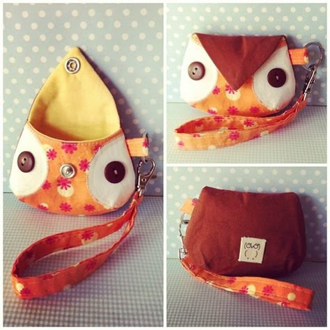 Bolso buho Owl Coin Purse, Owl Purse, Coin Purse Pattern, Owl Bag, Scrap Fabric Projects, Sew Ins, Sewing Purses, Purse Patterns, Sewing For Kids